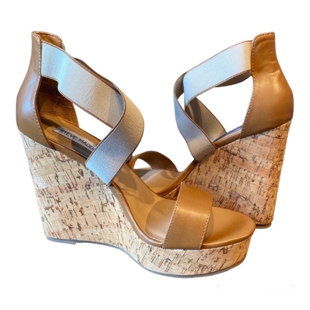 Steve Madden Wedge Sandals Neutral Strappy Cork Platform Sz8